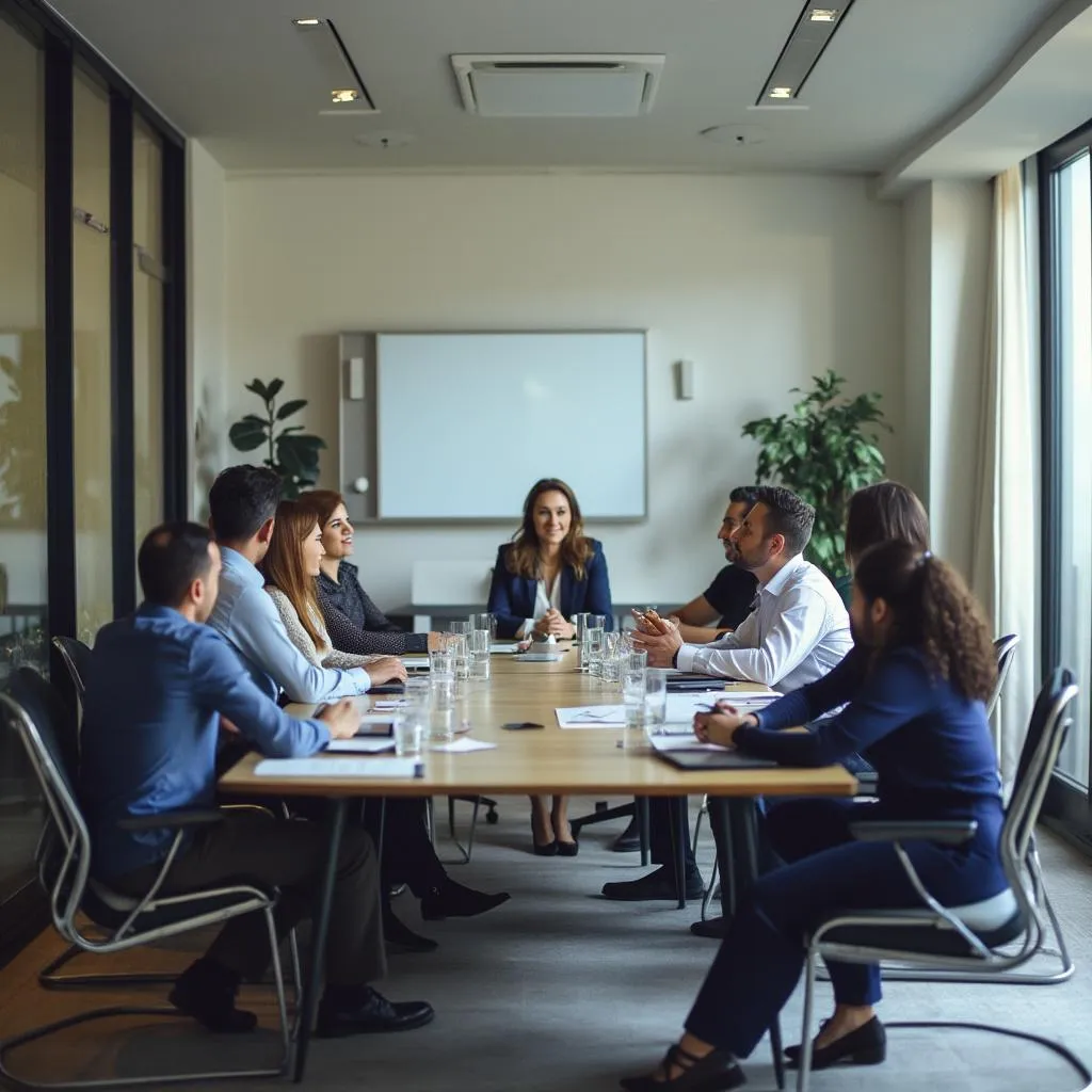 Equipo de consultores financieros en una reunión